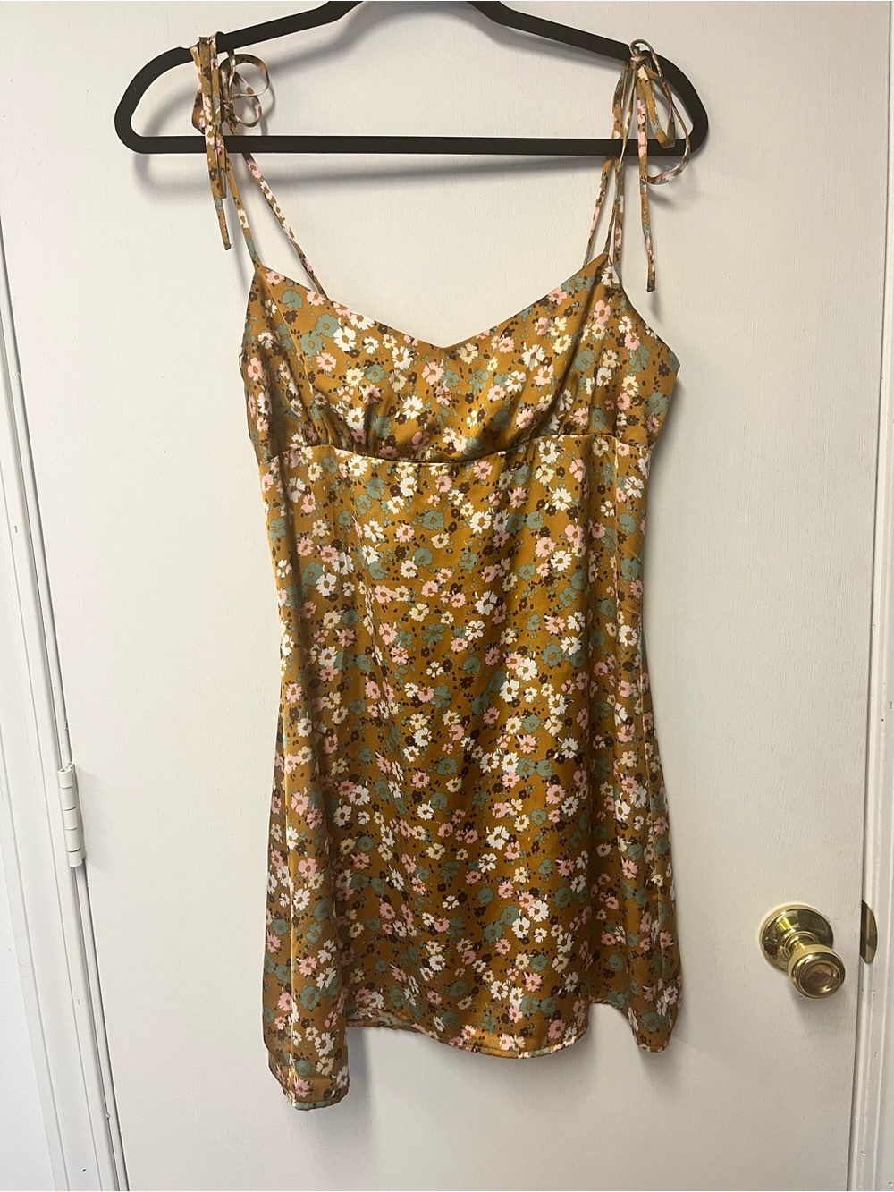 Lush Floral Satin Tie Strap Mini Dress